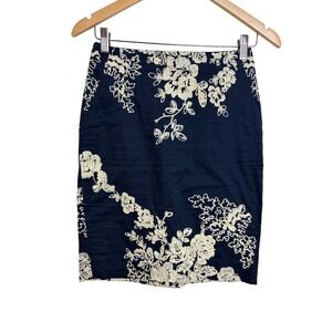J. Crew Factory Navy Pencil Skirt with Cream Floral Print